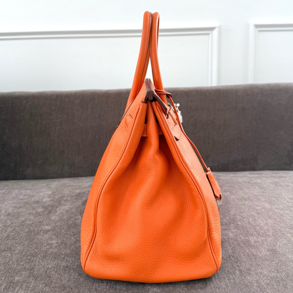 Hermes Birkin 35 Orange Clemente leather tote bag authentic silver hardware - Picture 9 of 16
